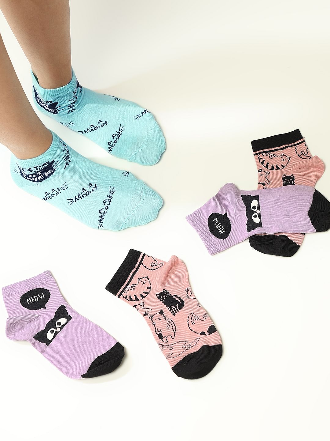 Pack Of 3 Printed Ankle Length Socks