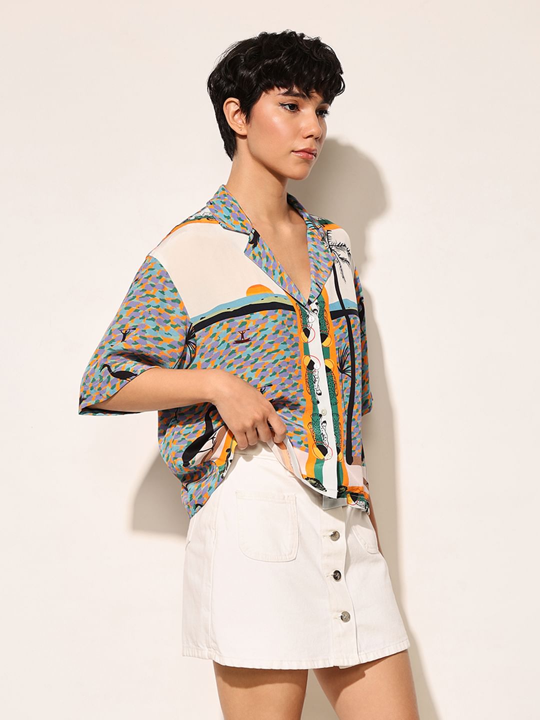 Multi-Colour Printed Viscose Shirt