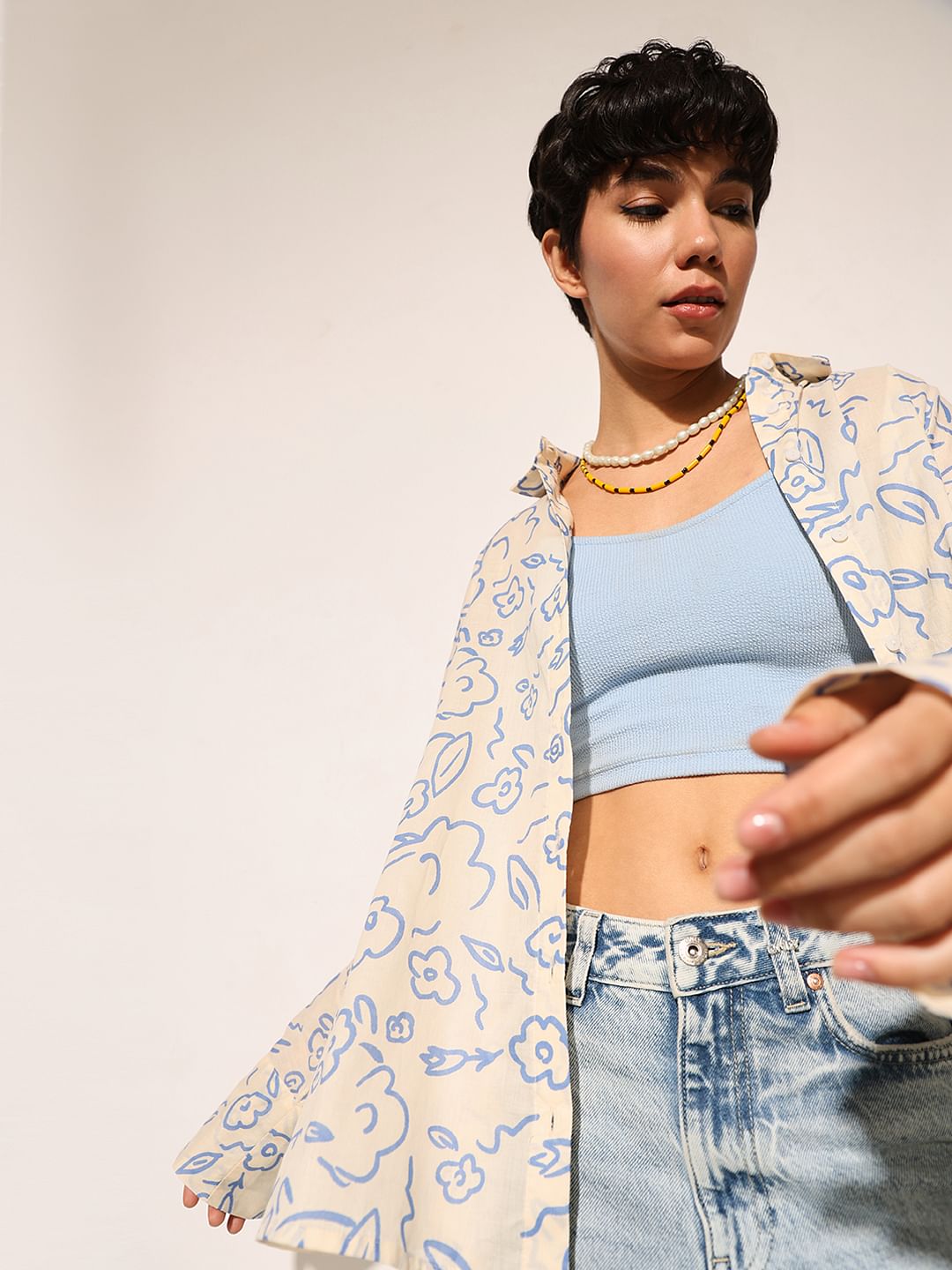 White Printed Cotton Shirt