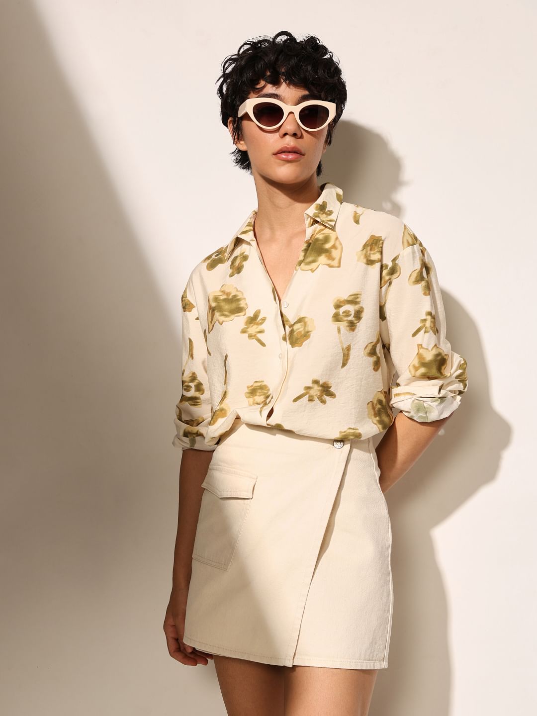 Beige Floral Print Shirt