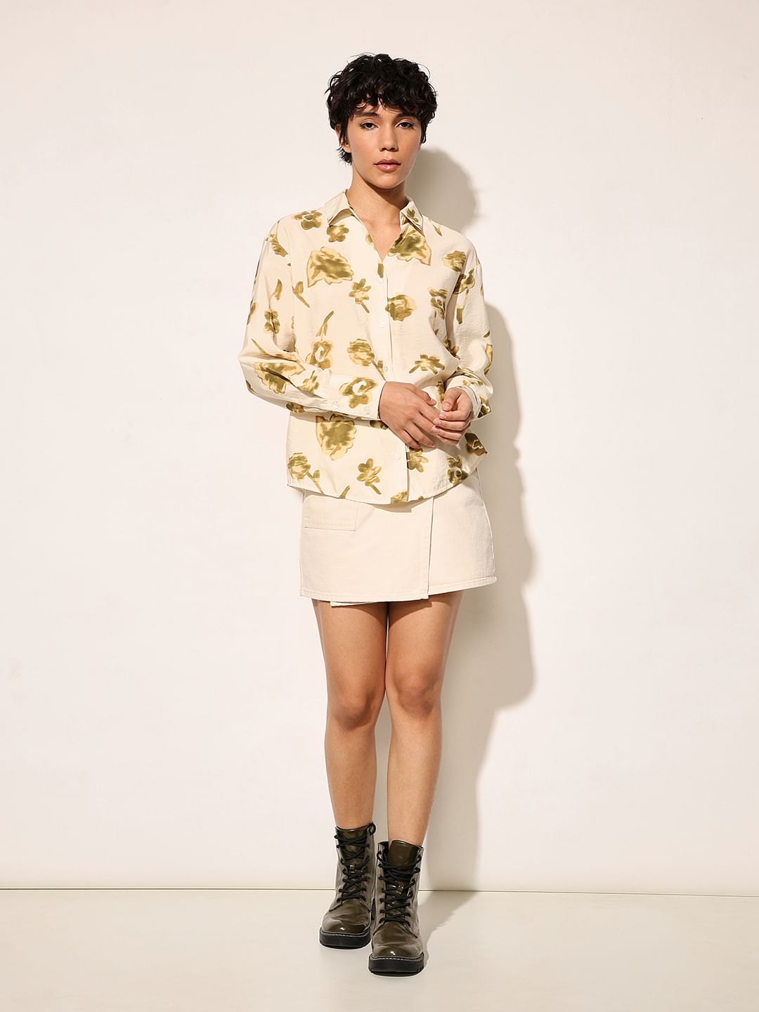 Beige Floral Print Shirt