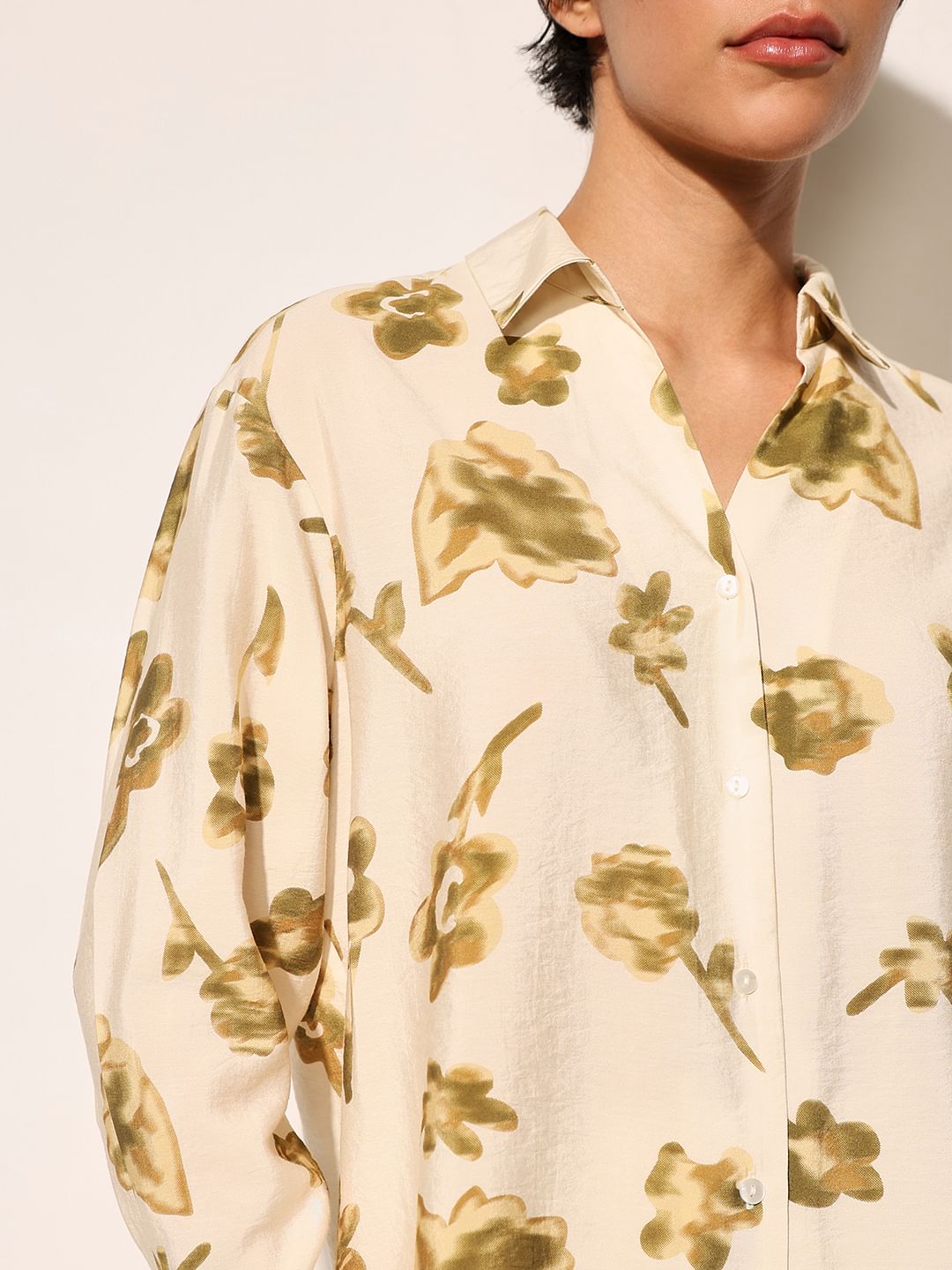 Beige Floral Print Shirt