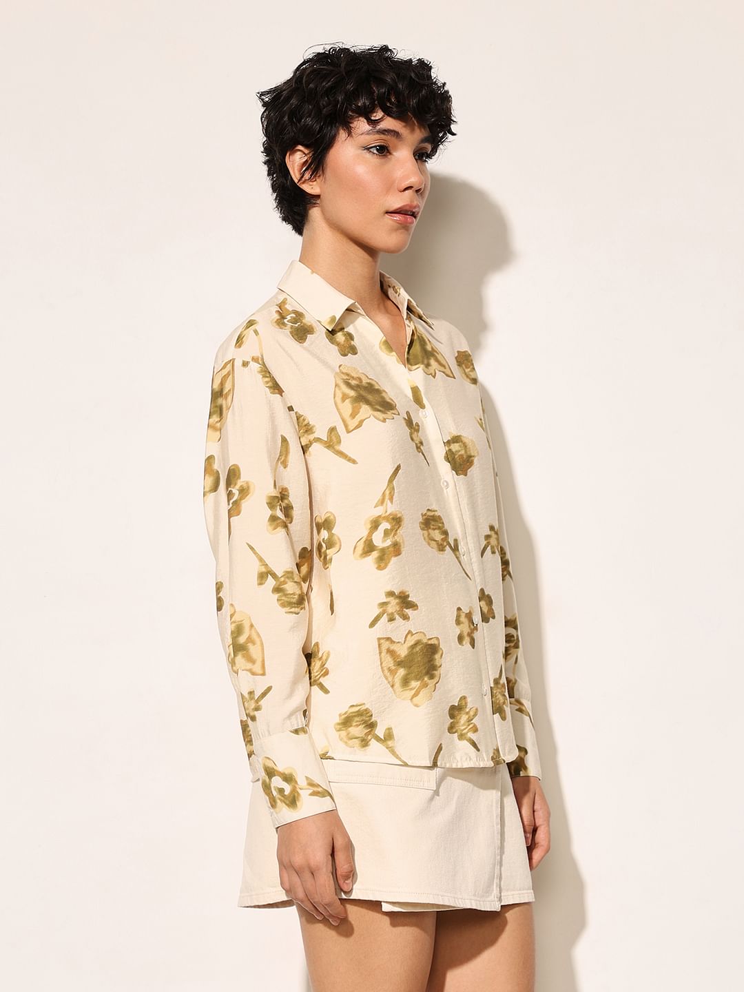 Beige Floral Print Shirt