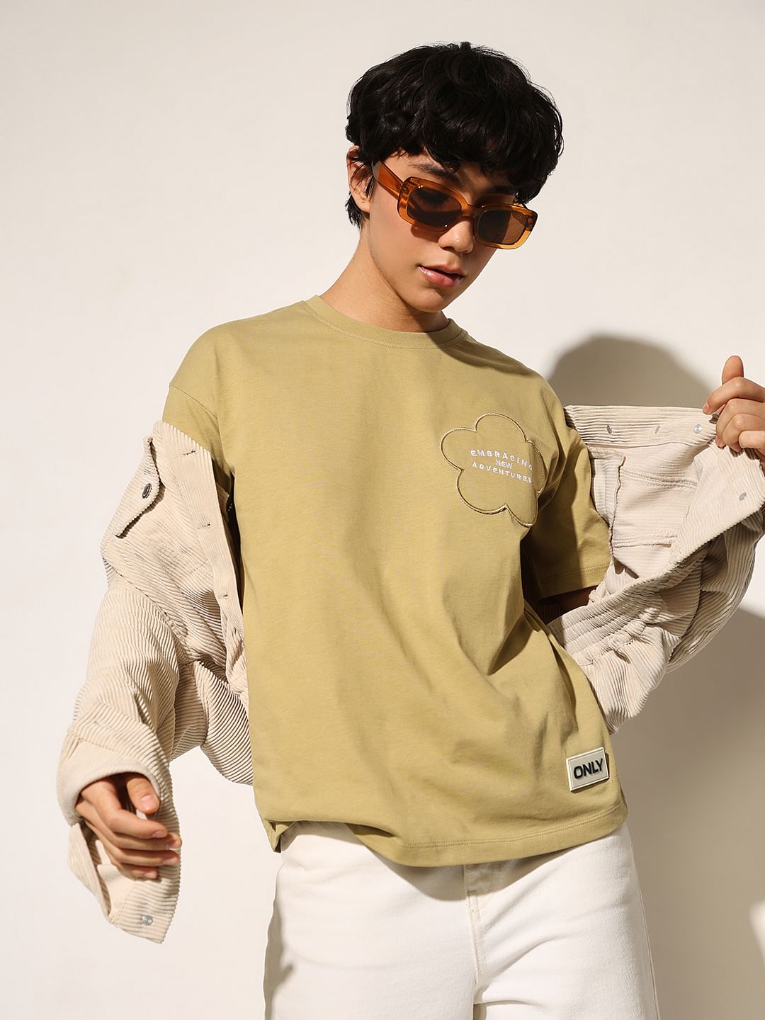 Green Patch Work Print T-Shirt