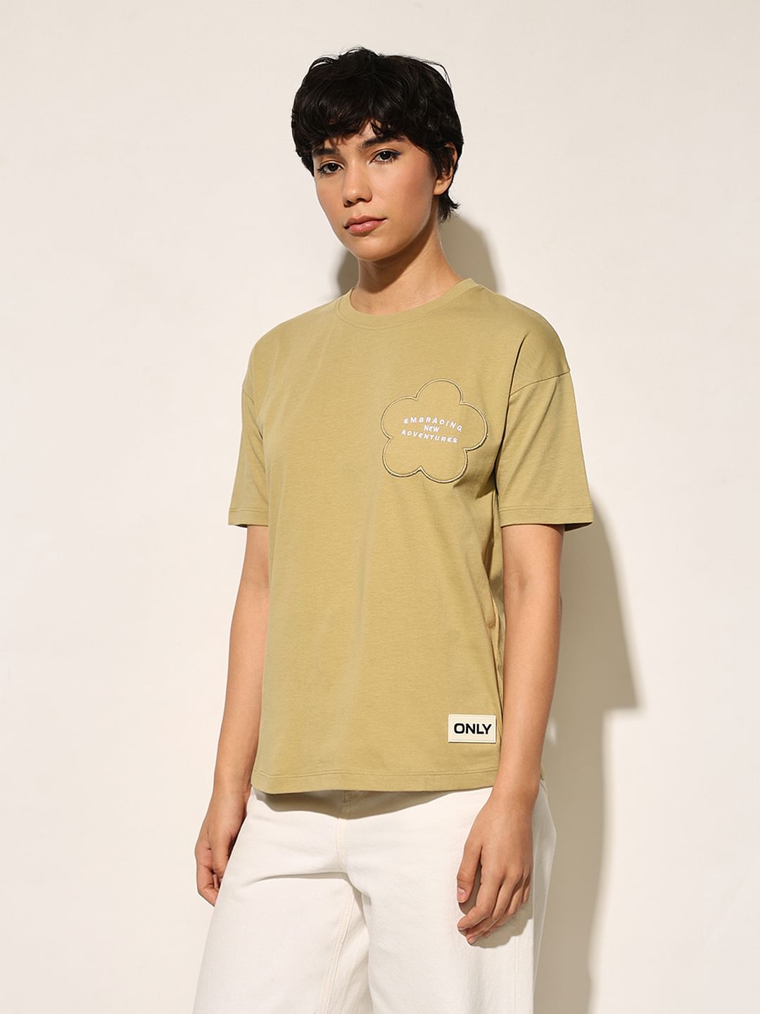 Green Patch Work Print T-Shirt