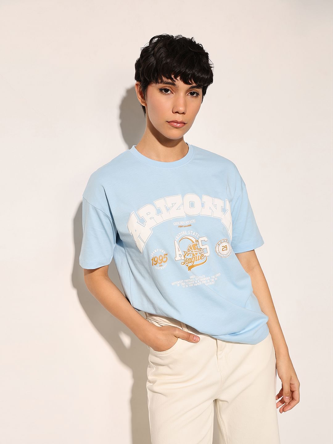 Blue Printed Cotton T-Shirt