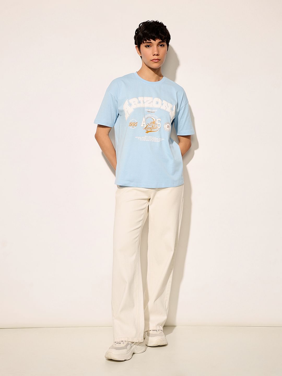 Blue Printed Cotton T-Shirt