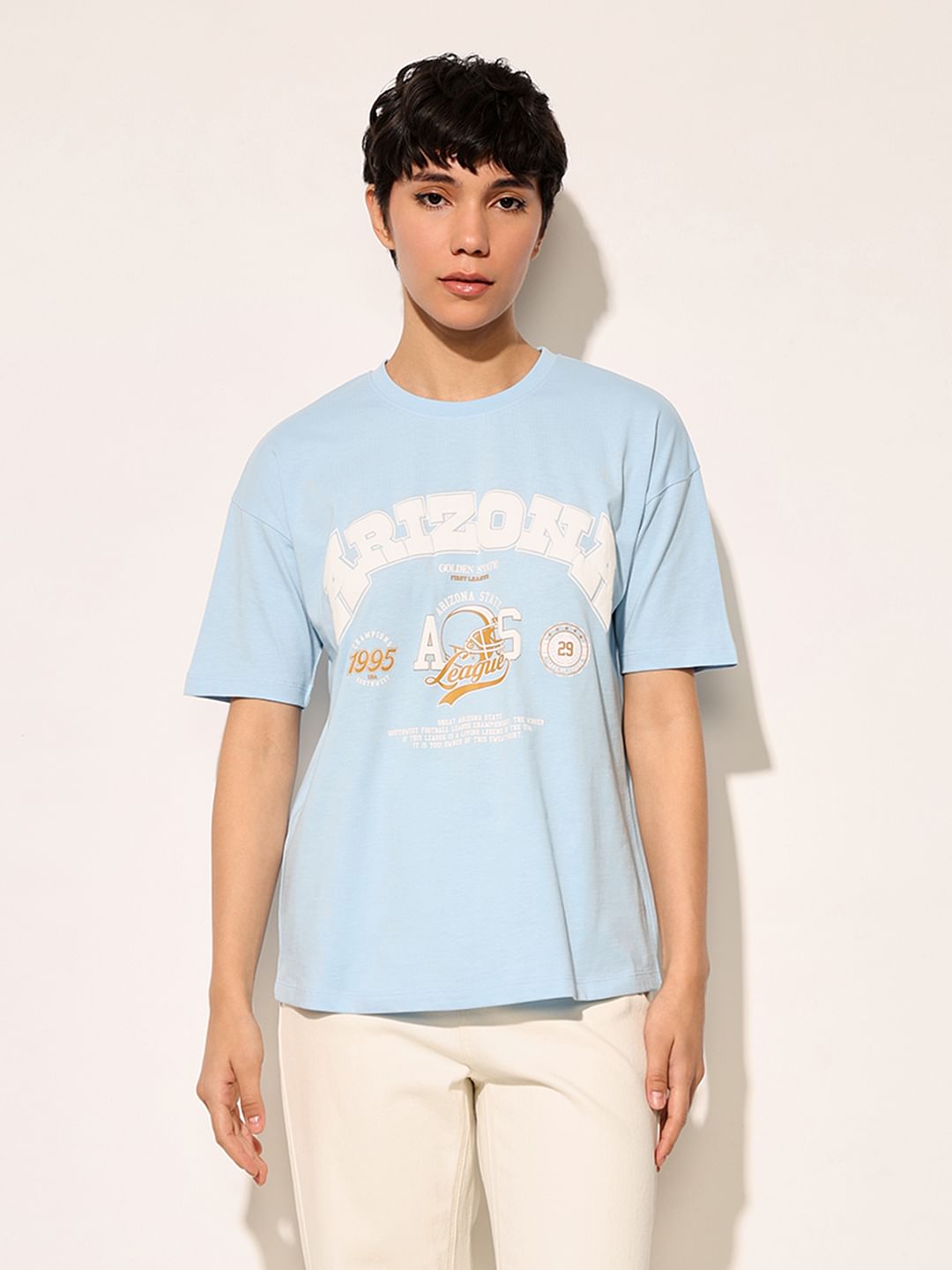 Blue Printed Cotton T-Shirt