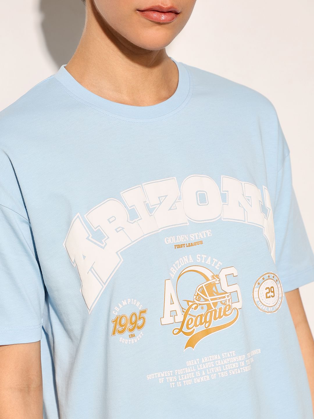 Blue Printed Cotton T-Shirt