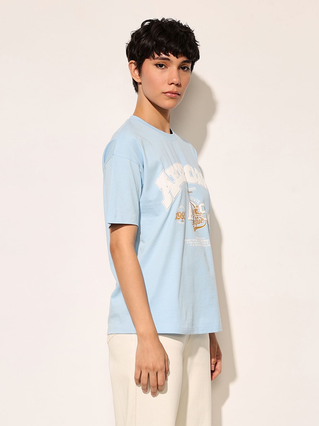 Blue Printed Cotton T-Shirt