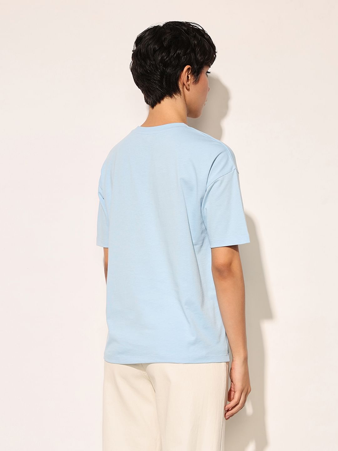 Blue Printed Cotton T-Shirt