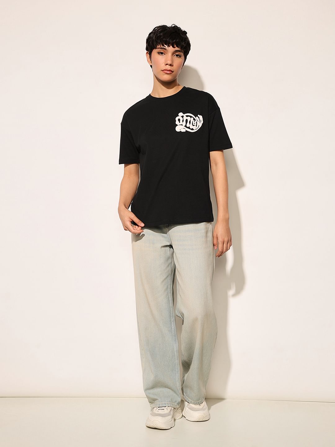 Black Printed Cotton T-Shirt