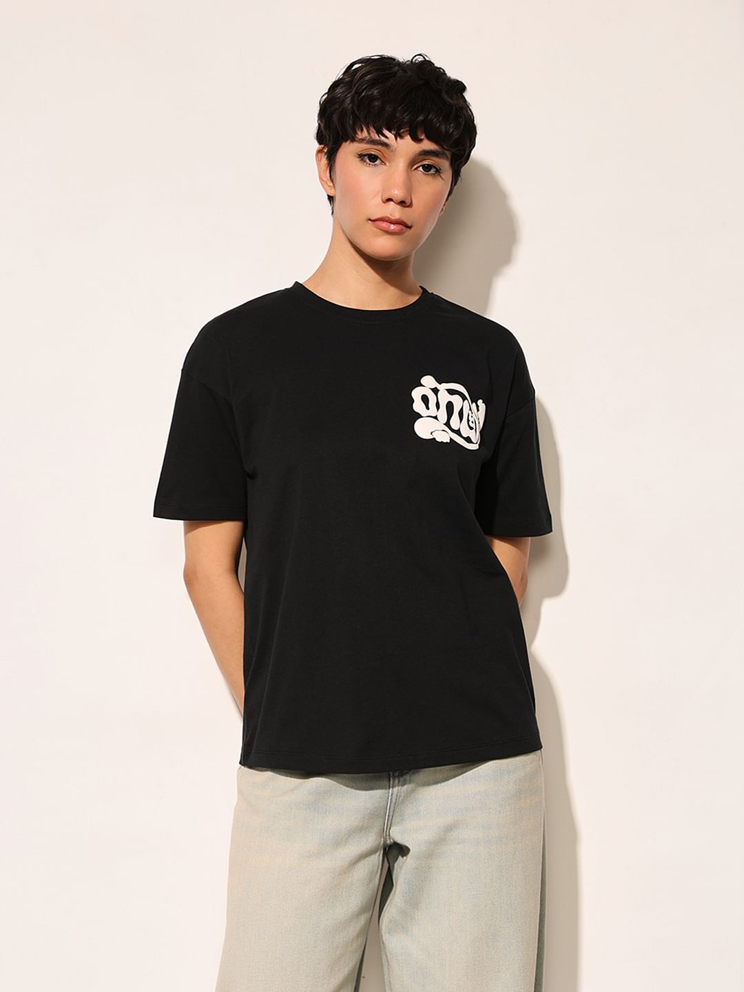 Black Printed Cotton T-Shirt