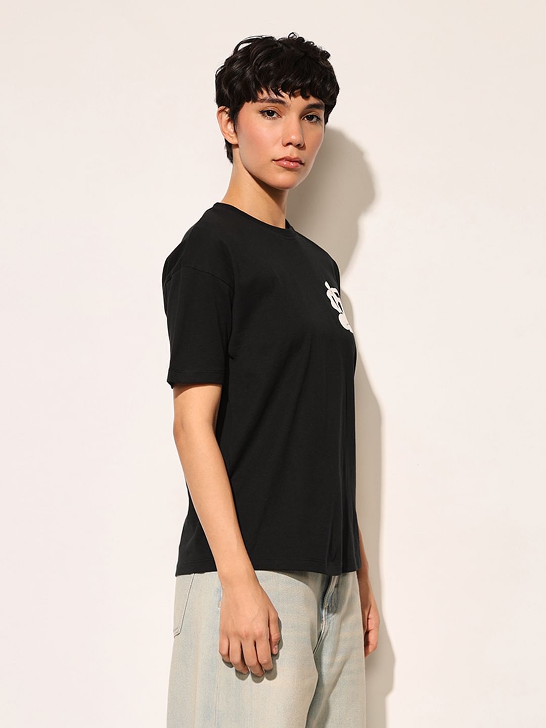 Black Printed Cotton T-Shirt
