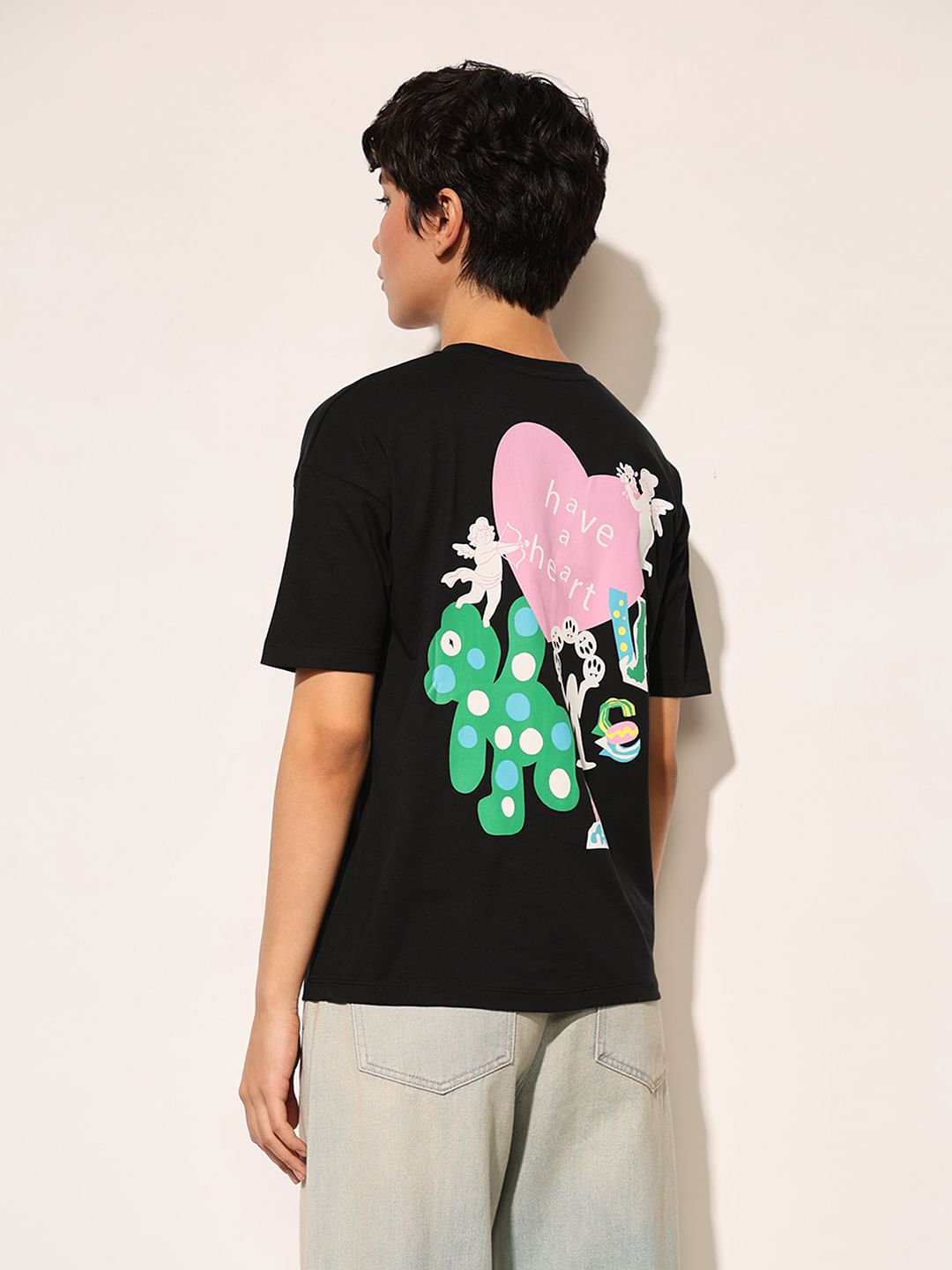 Black Printed Cotton T-Shirt