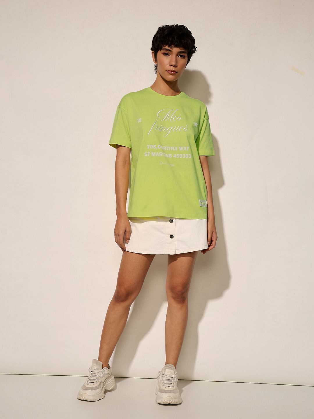Green Printed Oversized Cotton T-Shirt