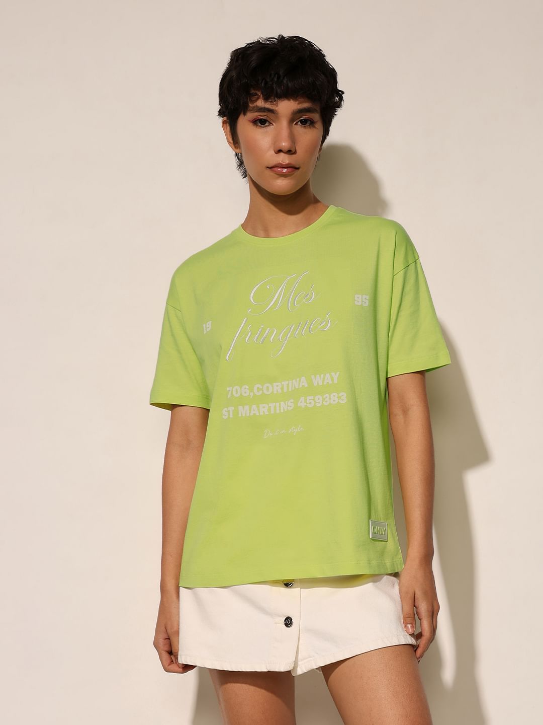 Green Printed Oversized Cotton T-Shirt