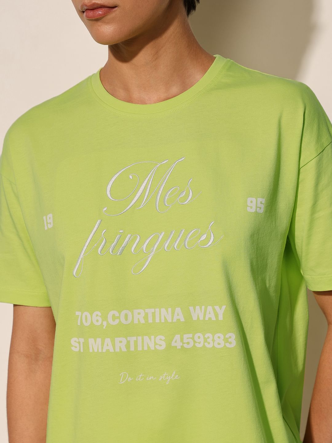 Green Printed Oversized Cotton T-Shirt