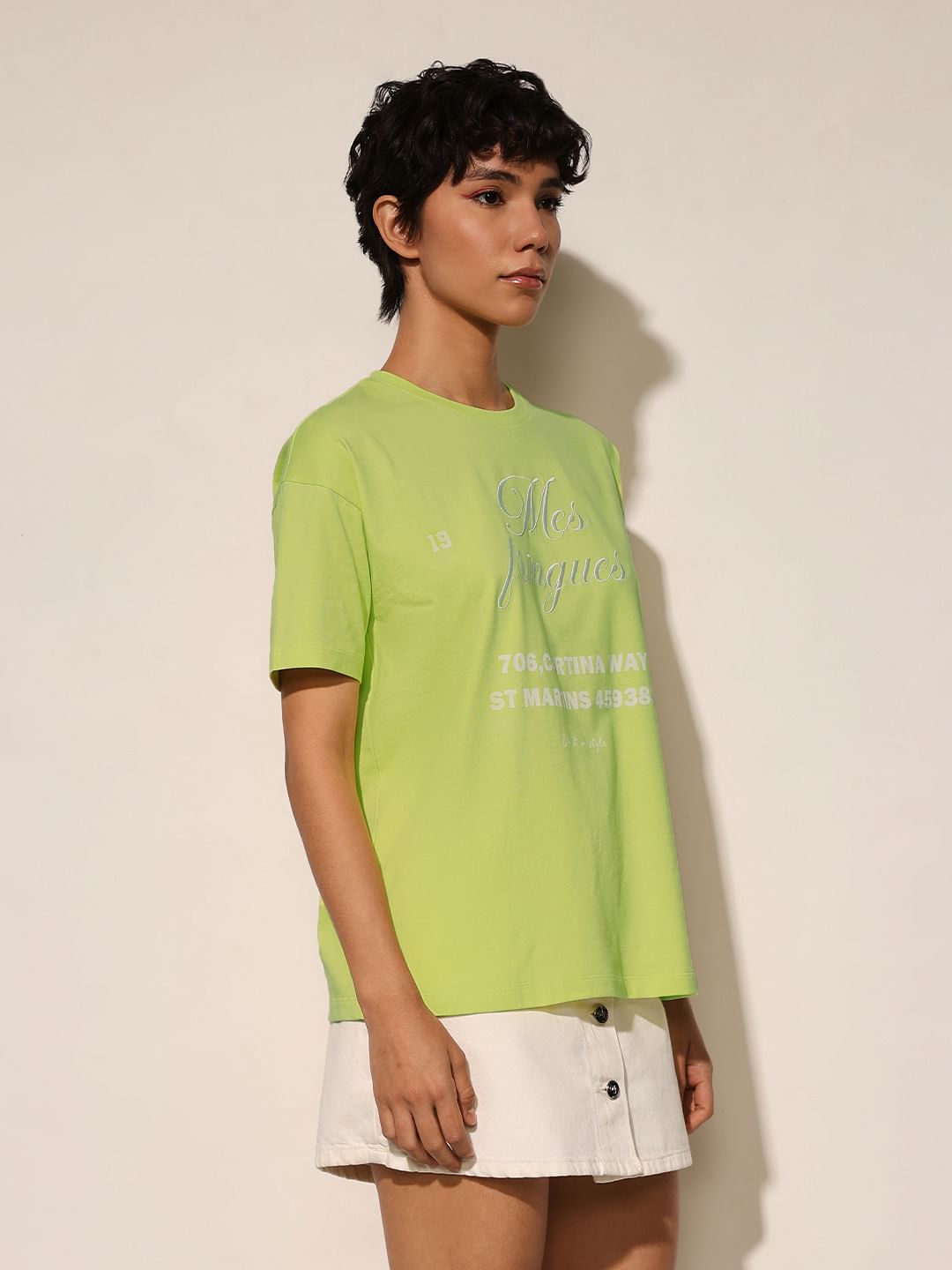 Green Printed Oversized Cotton T-Shirt