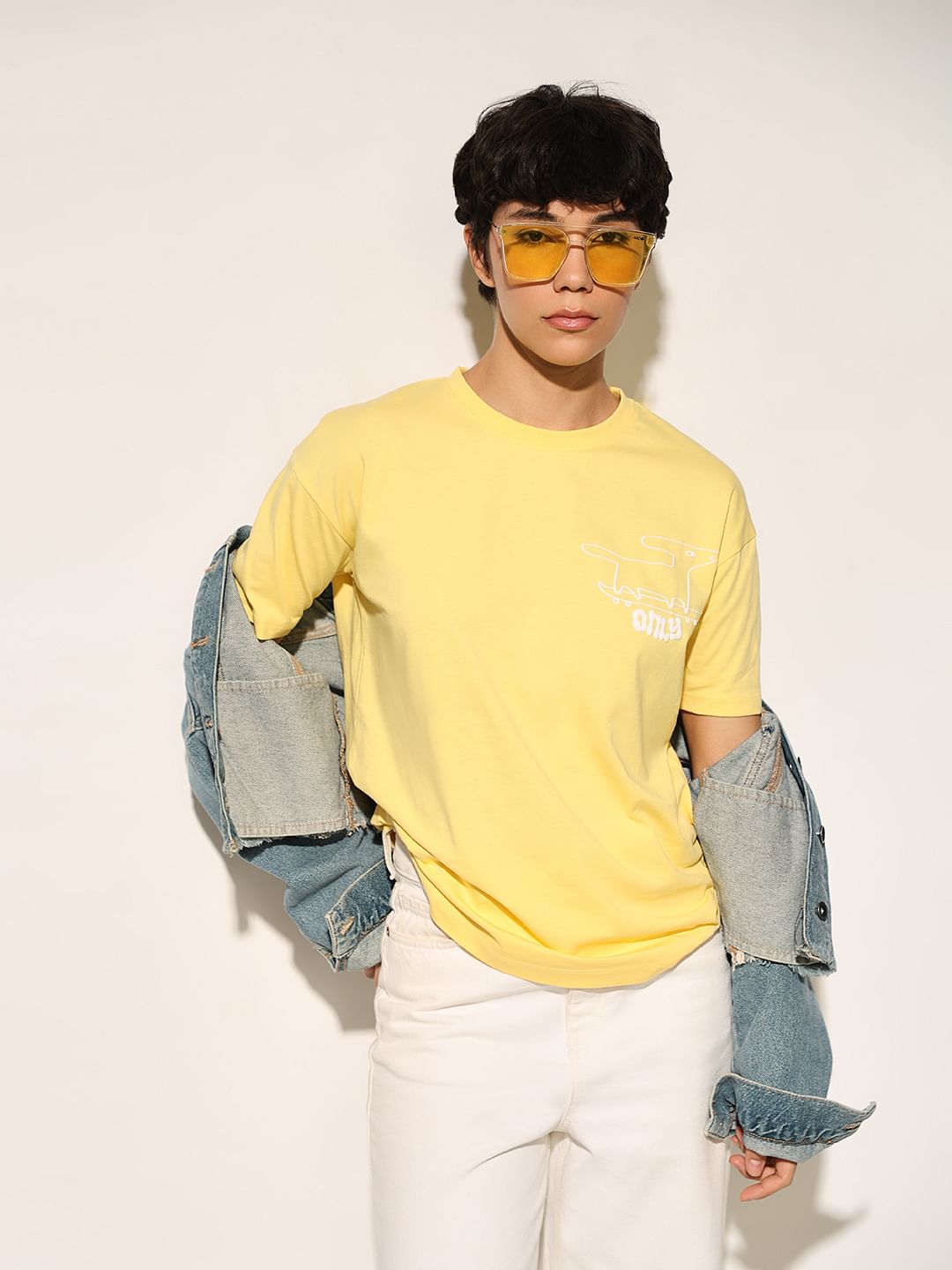 Yellow Printed Cotton T-Shirt