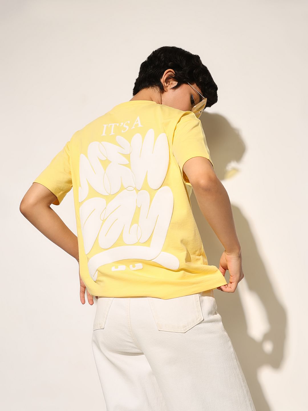 Yellow Printed Cotton T-Shirt