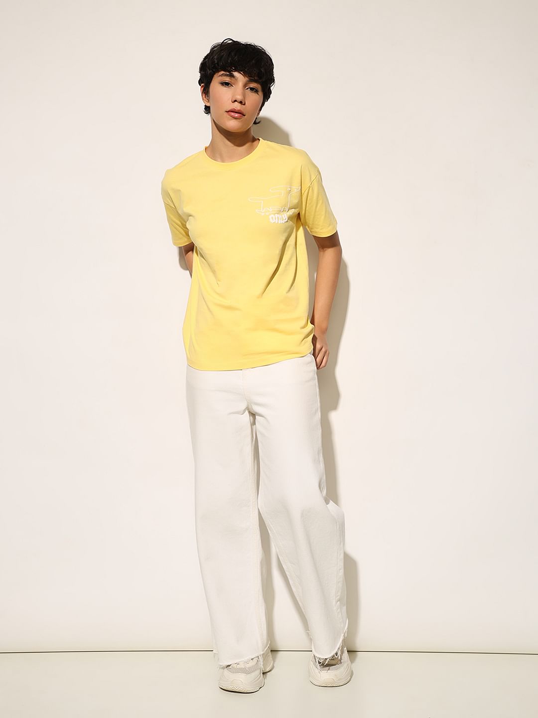 Yellow Printed Cotton T-Shirt
