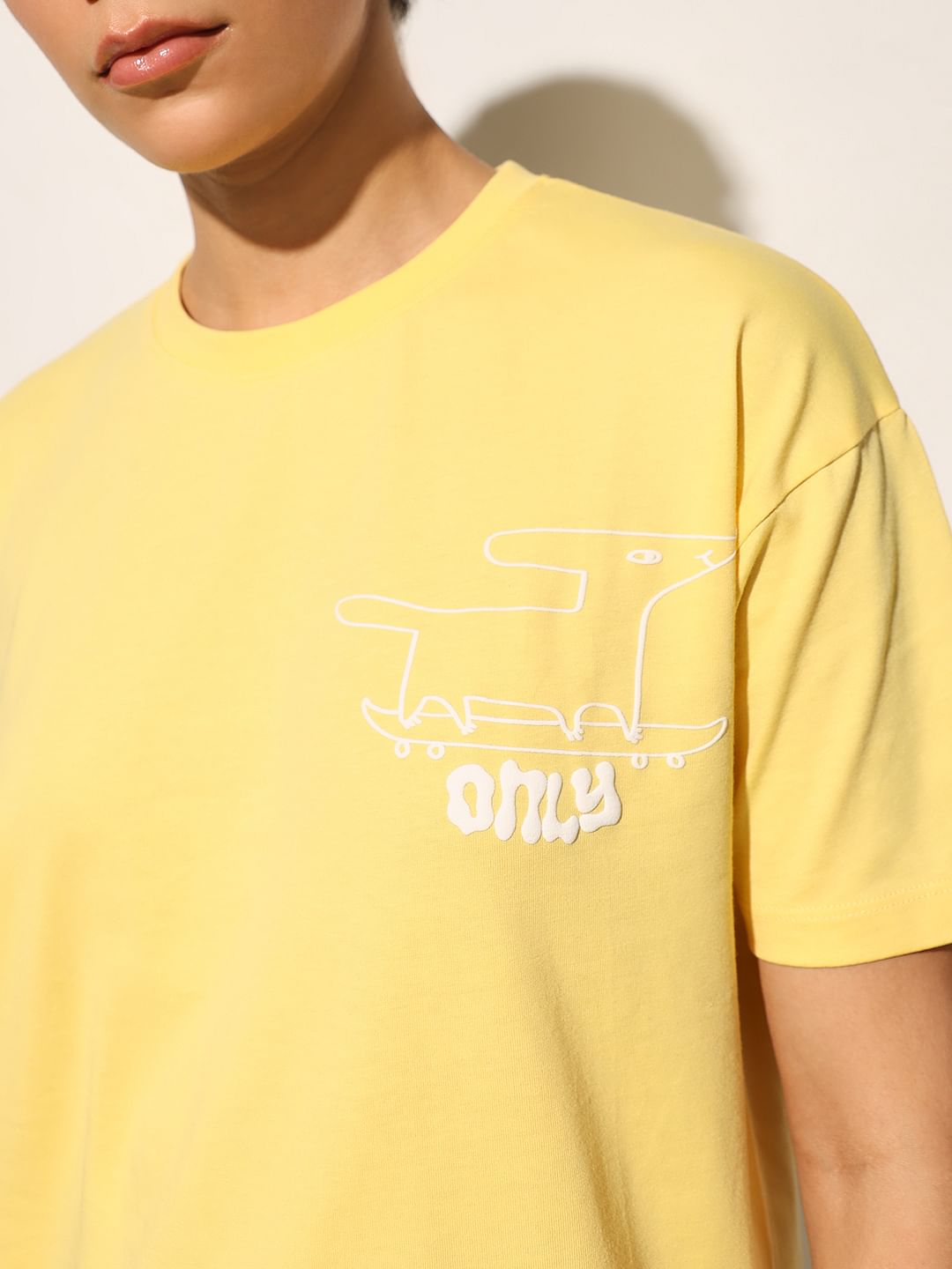 Yellow Printed Cotton T-Shirt
