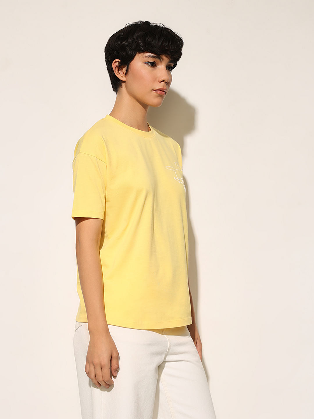 Yellow Printed Cotton T-Shirt