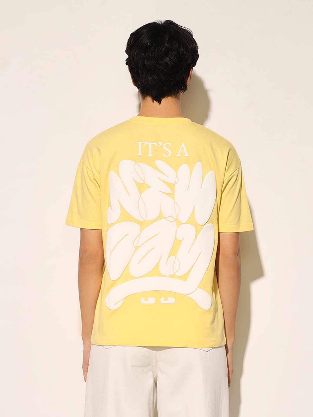 Yellow Printed Cotton T-Shirt