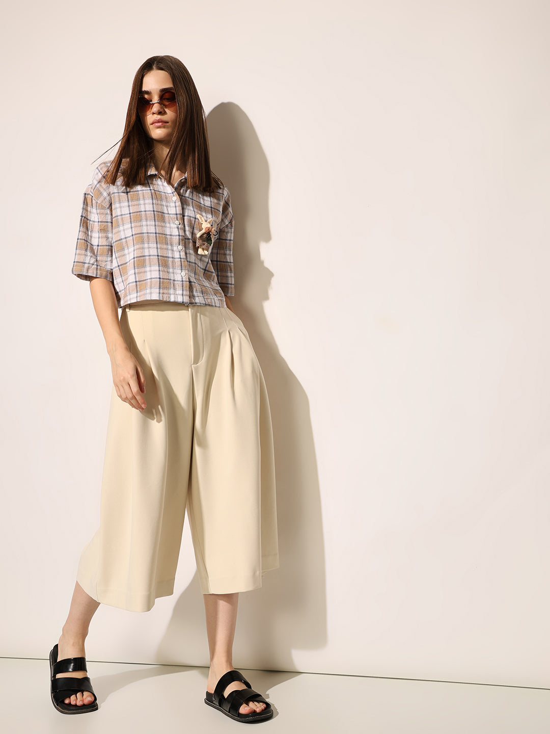 Beige Wide Leg Tailored Culottes