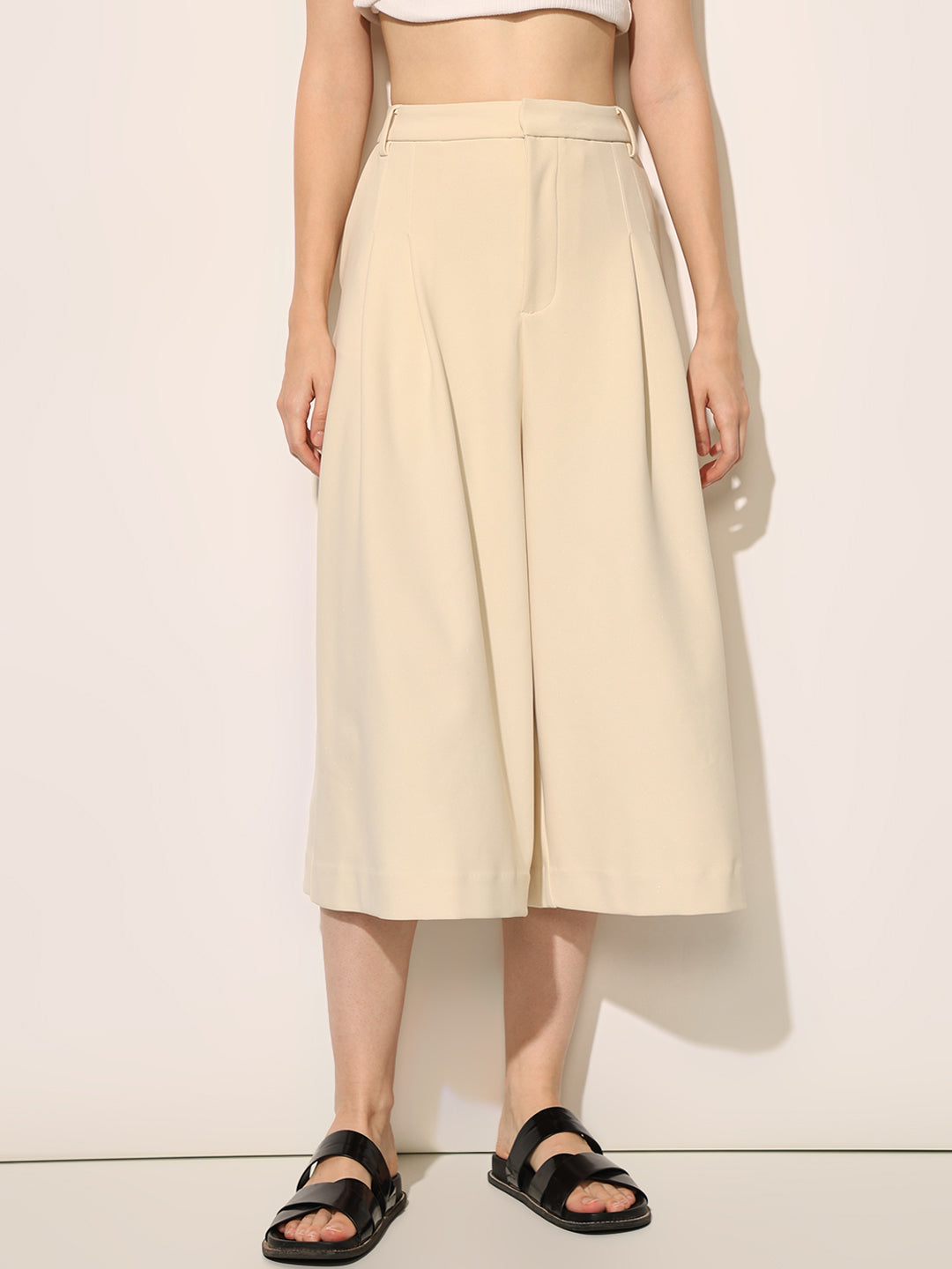 Beige Wide Leg Tailored Culottes