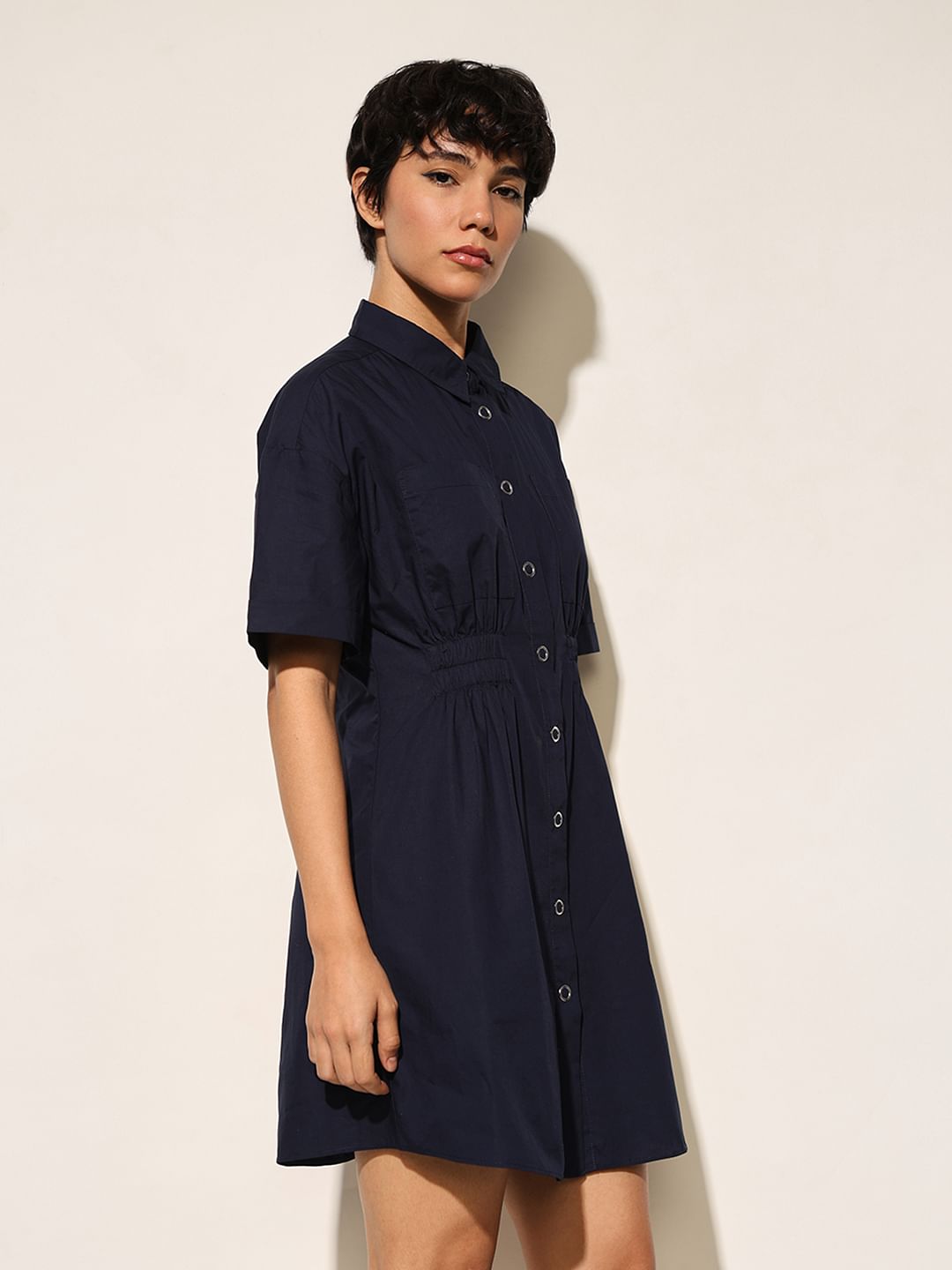 Navy Blue Short Shirt Dress