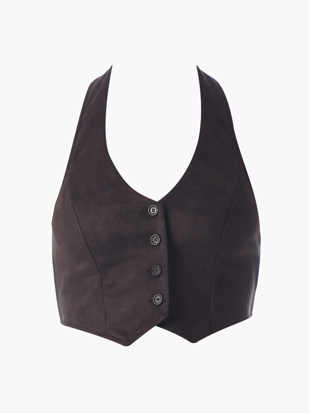Dark Brown Halter Neck Suede Waistcoat