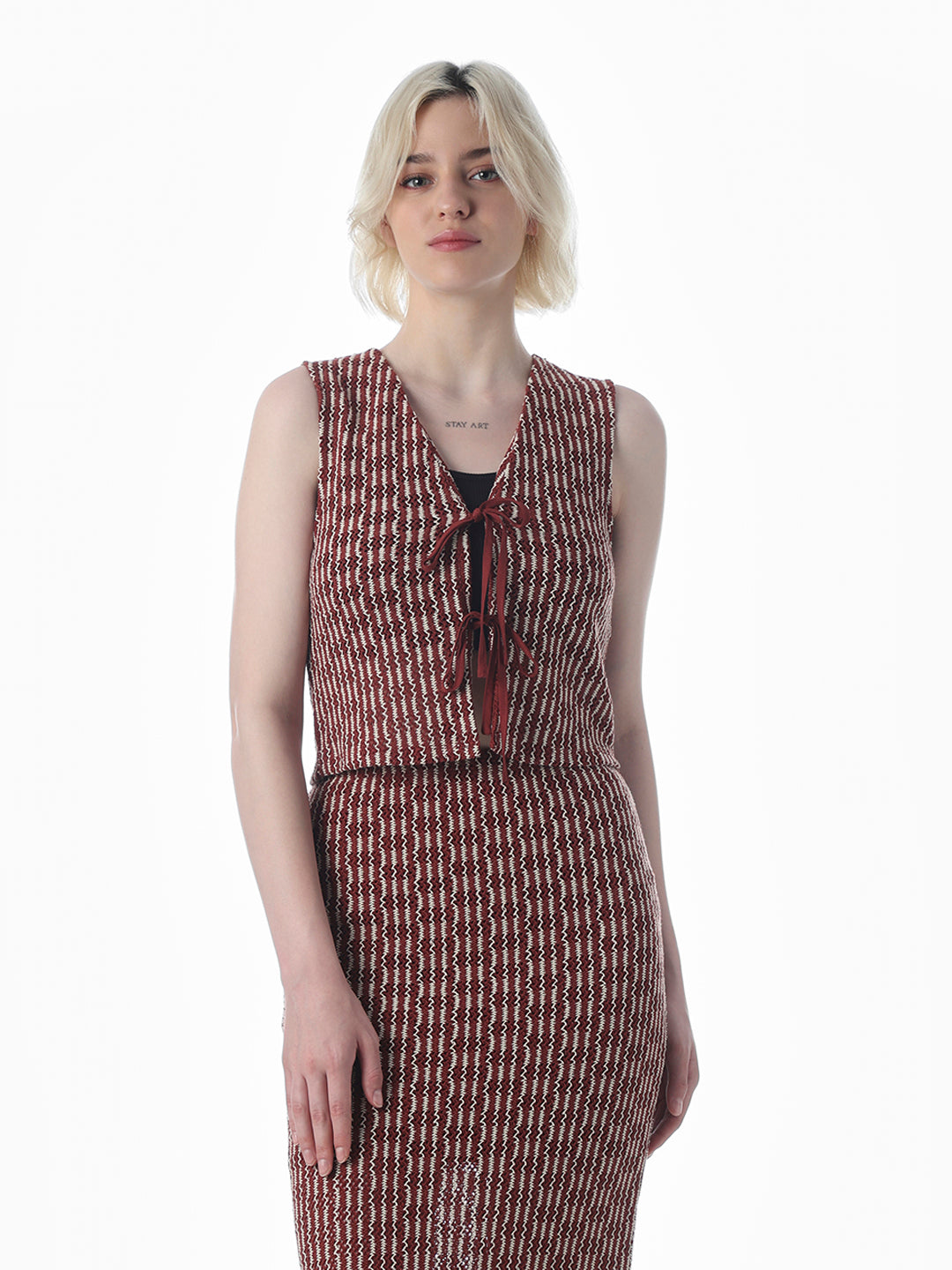 Red Tie-Detail Knitted Vest