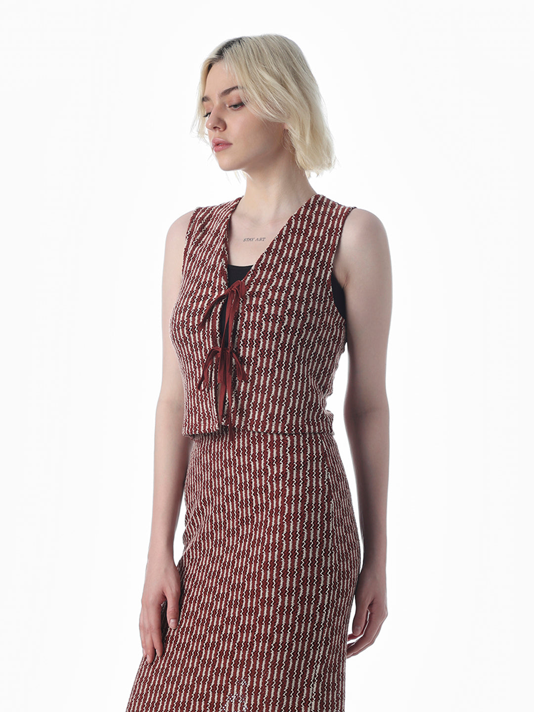 Red Tie-Detail Knitted Vest