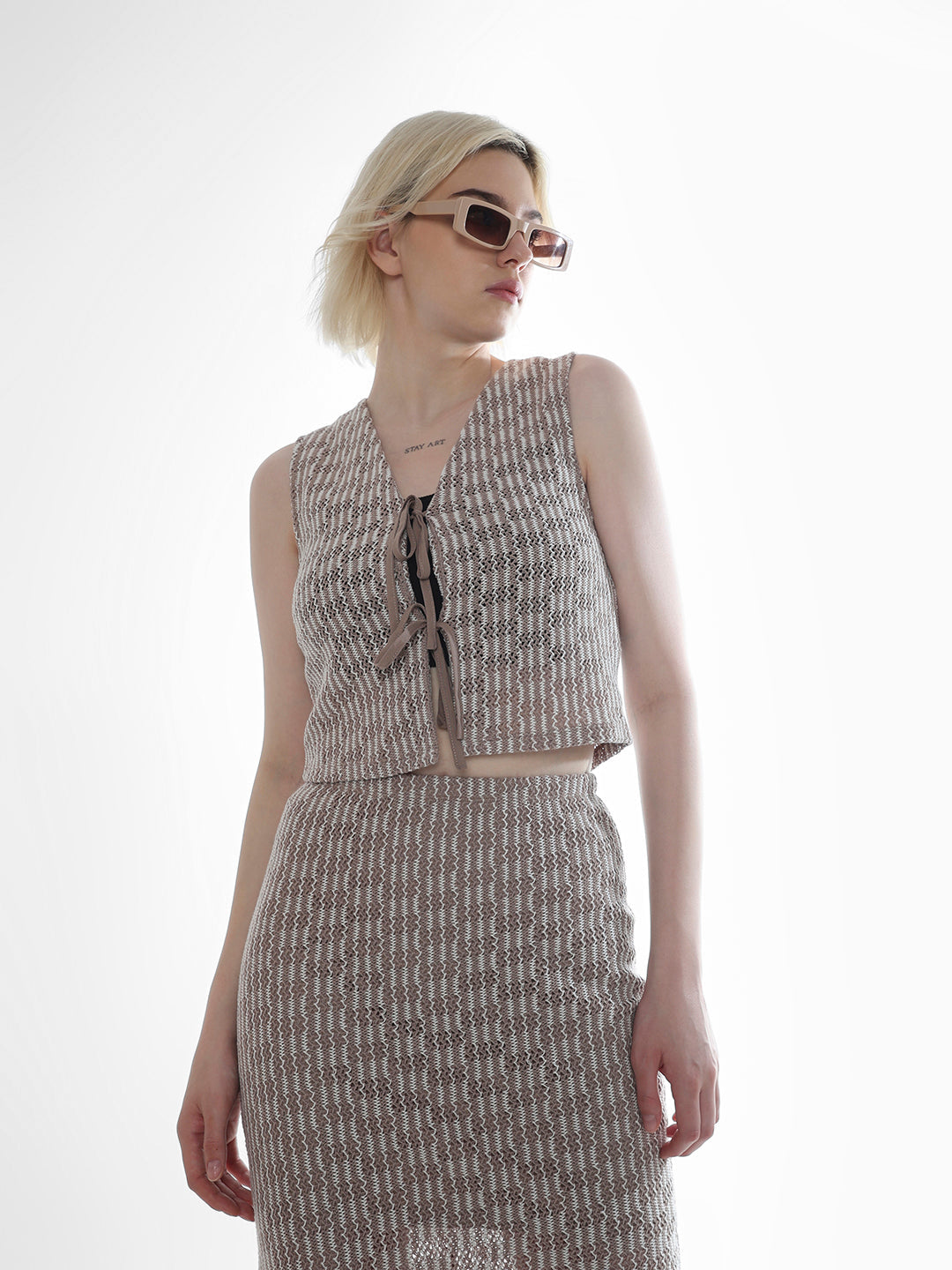 Grey Tie-Detail Knitted Vest