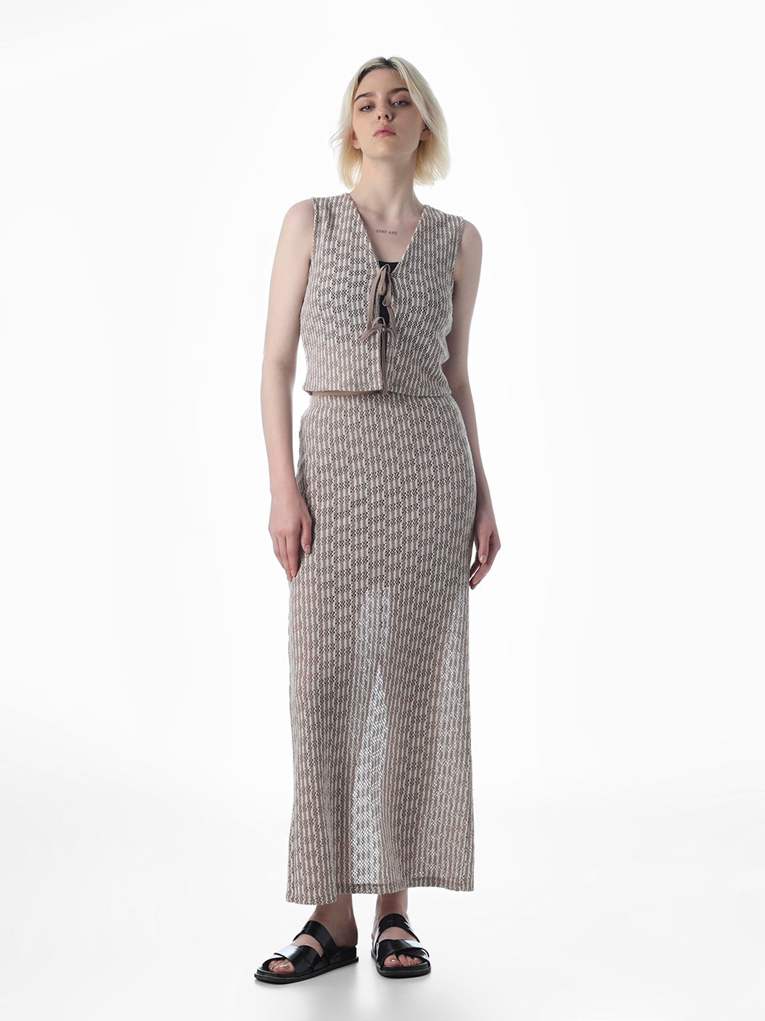 Grey Tie-Detail Knitted Vest