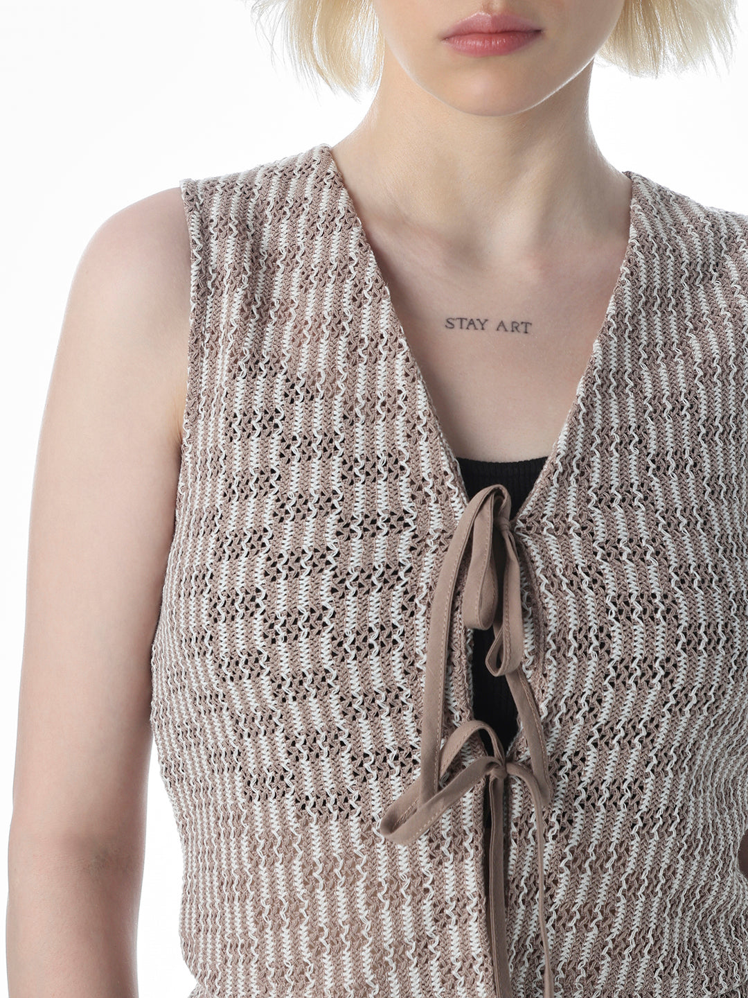 Grey Tie-Detail Knitted Vest