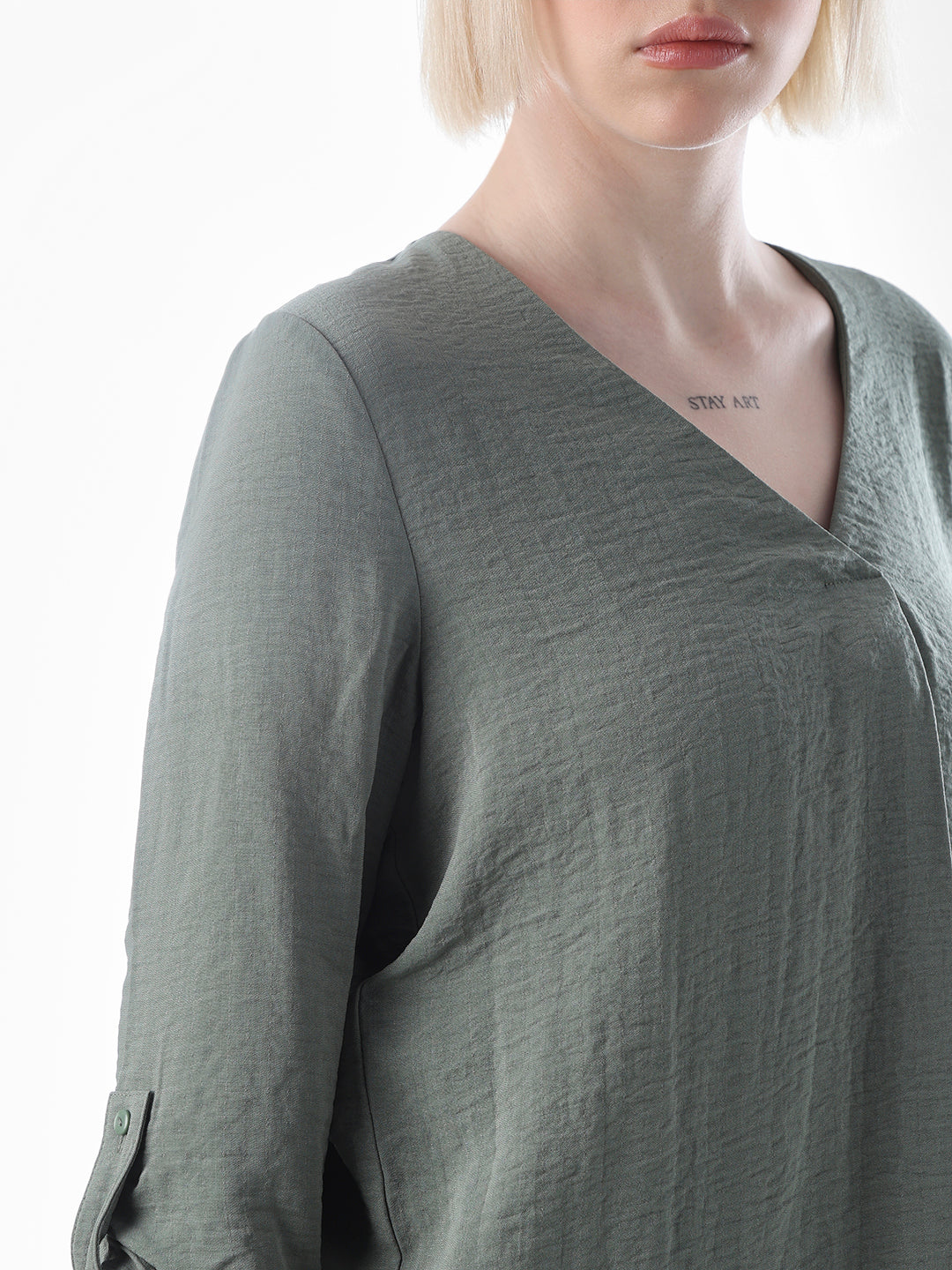 Green V-Neck Regular Fit Top