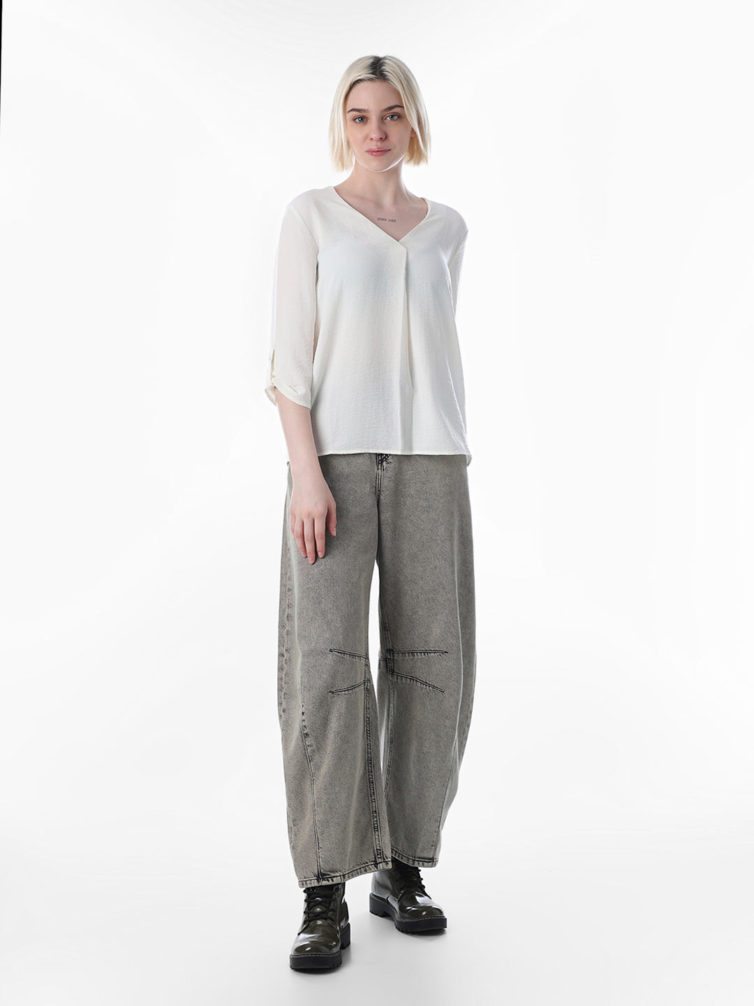 White V-Neck Regular Fit Top