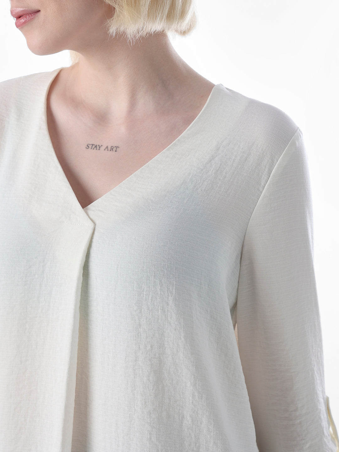 White V-Neck Regular Fit Top