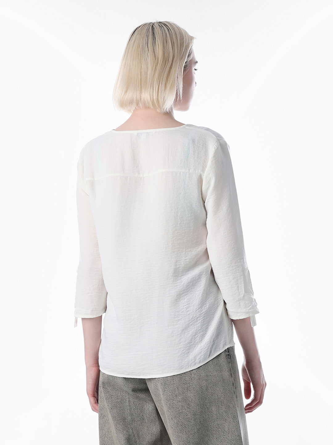 White V-Neck Regular Fit Top