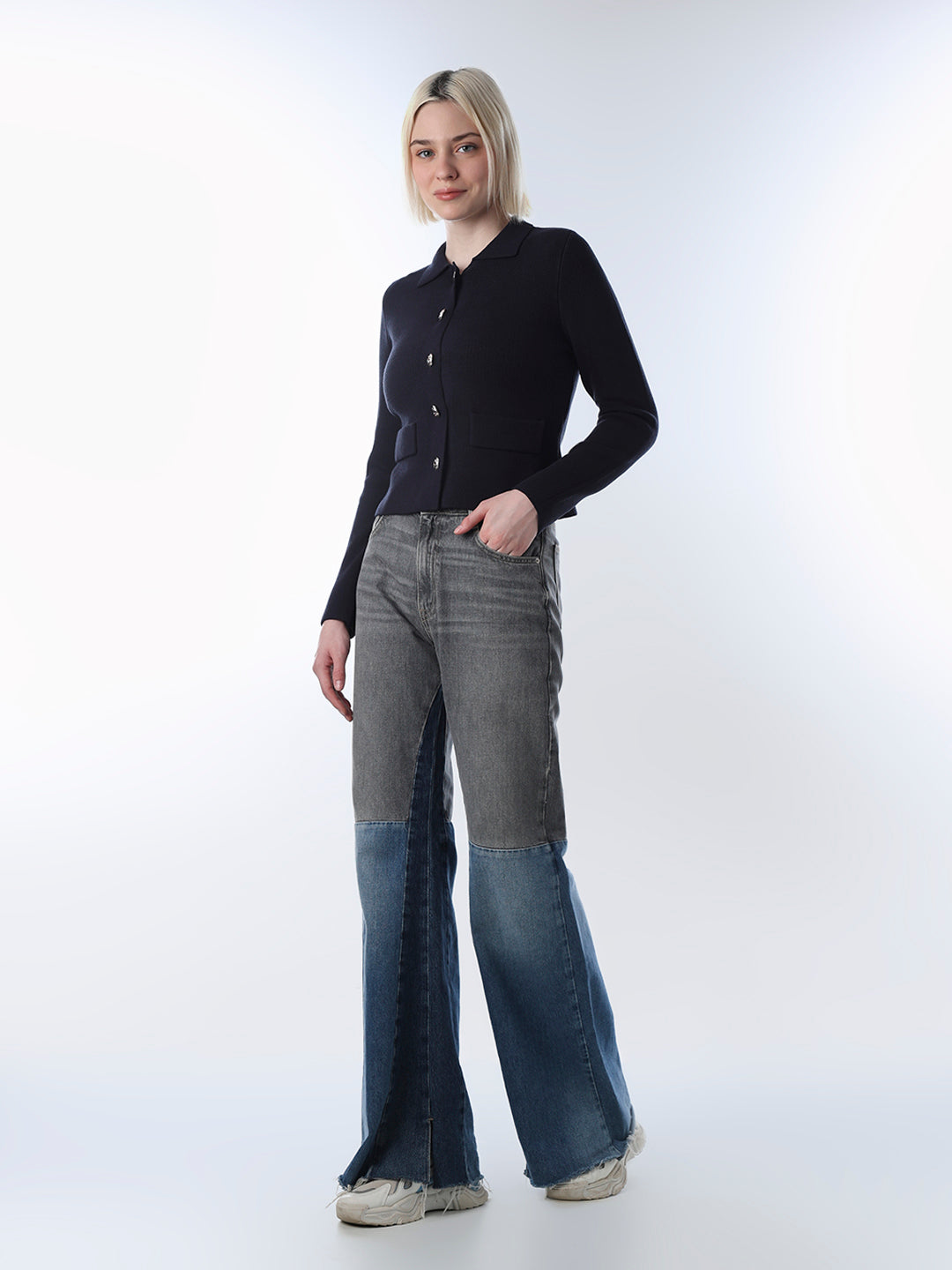 Navy Blue Fitted Knit Cardigan