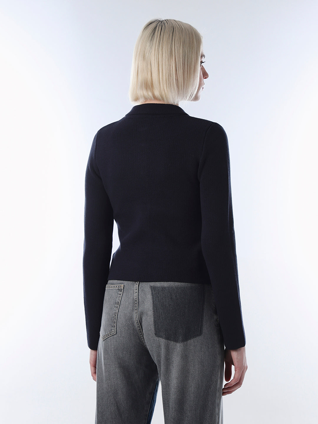 Navy Blue Fitted Knit Cardigan