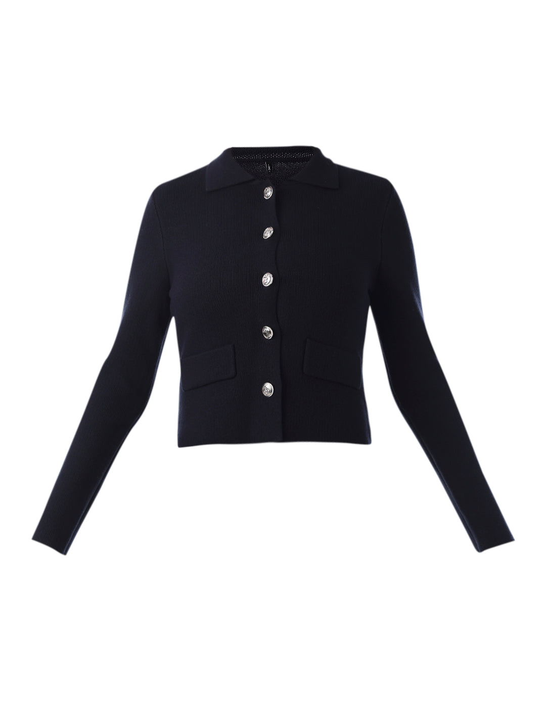 Navy Blue Fitted Knit Cardigan