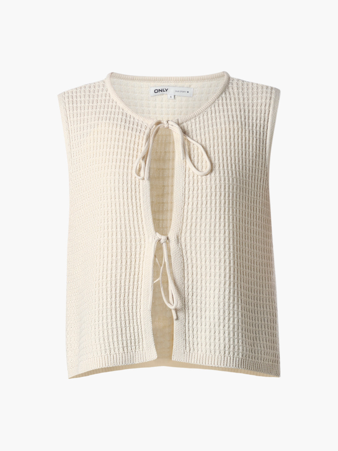 Beige Tie-Detail Rib Knit Vest