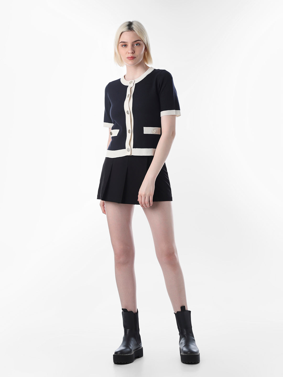 Navy Blue Short Fitted Cardigan