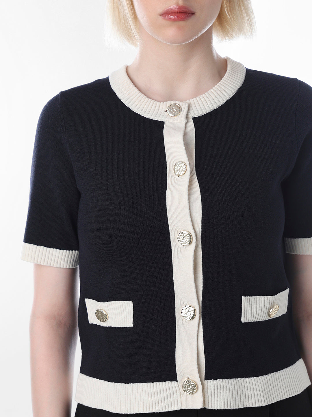 Navy Blue Short Fitted Cardigan