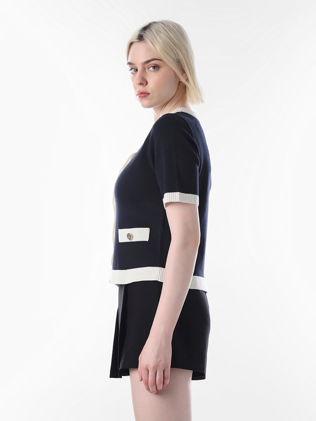 Navy Blue Short Fitted Cardigan