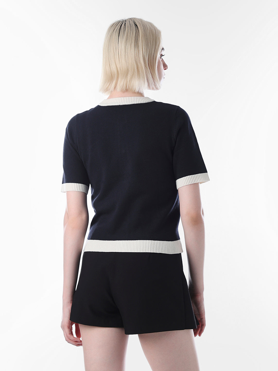 Navy Blue Short Fitted Cardigan